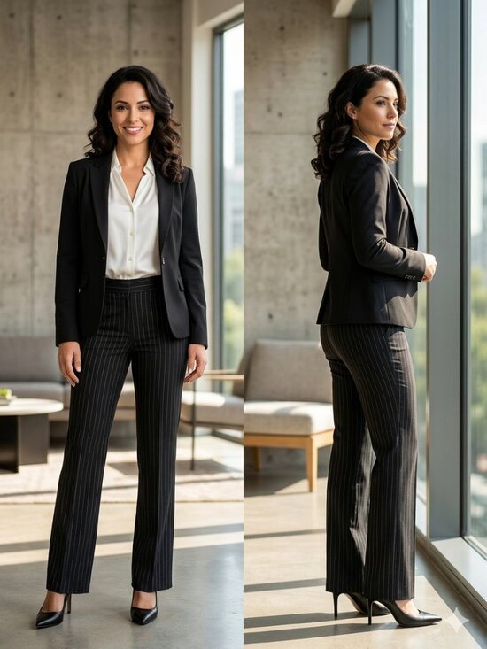 Unbranded Pants - Unbranded Women's Black with White Stripes Sleek Tailored Office Pants - Size 28